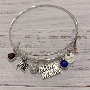 US Army Mom Bangle Bracelet Military Charms Crystal Stones